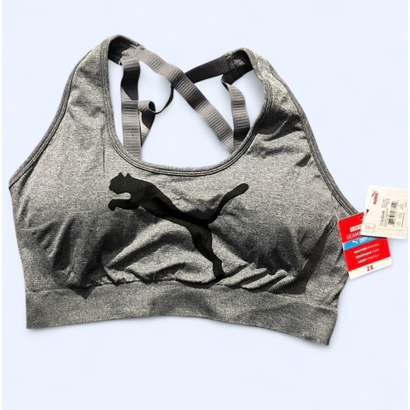 PUMA Women's NWT Seamless Padded Sports Bra | Heather Grey | Size 2XL - Picture 2 of 5